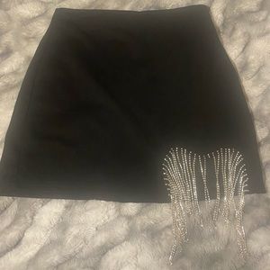 Black Mini Skirt With Diamond Fringe